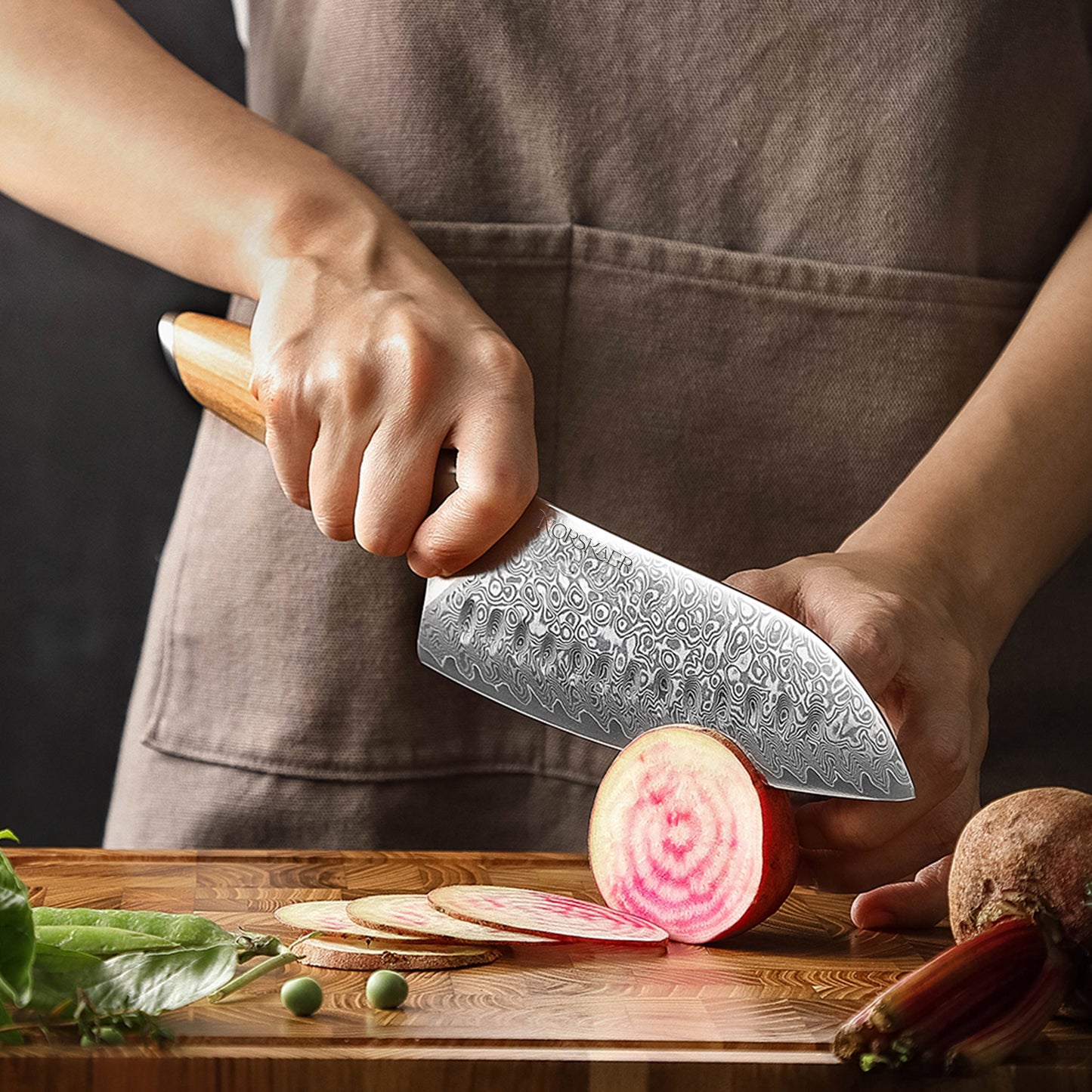 Norskaer Olive Wood Santoku Kokkekniv