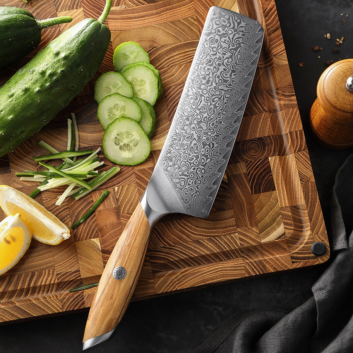 Norskaer Olive Wood Nakiri Kokkekniv