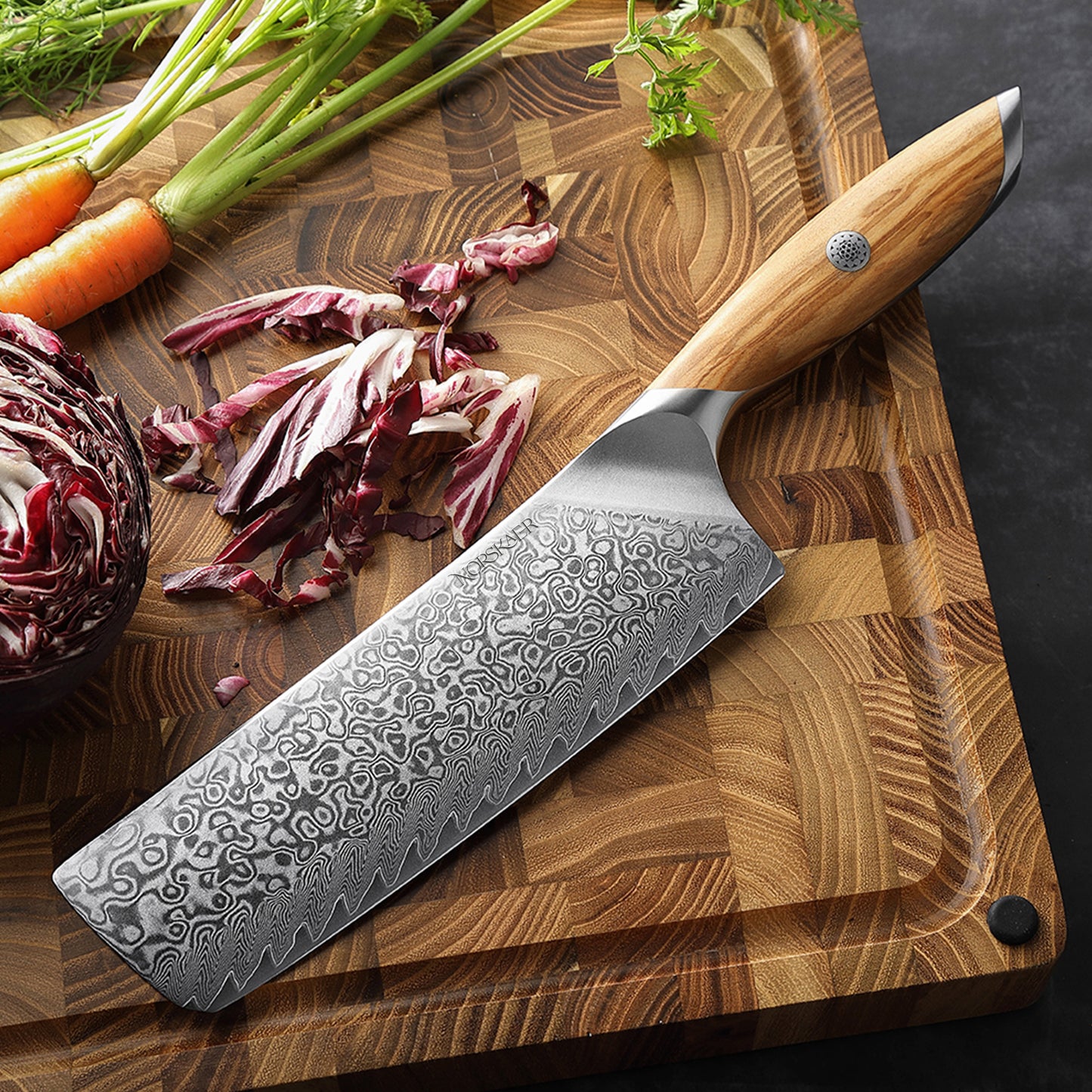 Norskaer Olive Wood Nakiri Kokkekniv