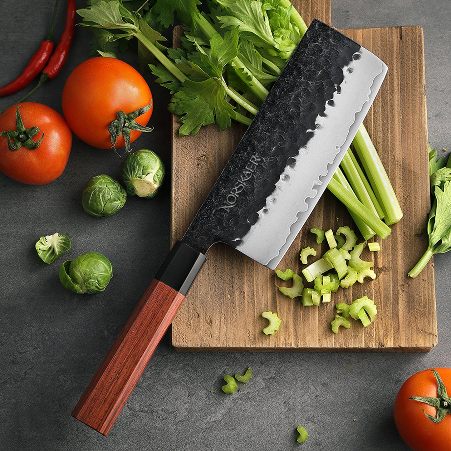 Norskaer Black Buffalo Nakiri Kokkekniv