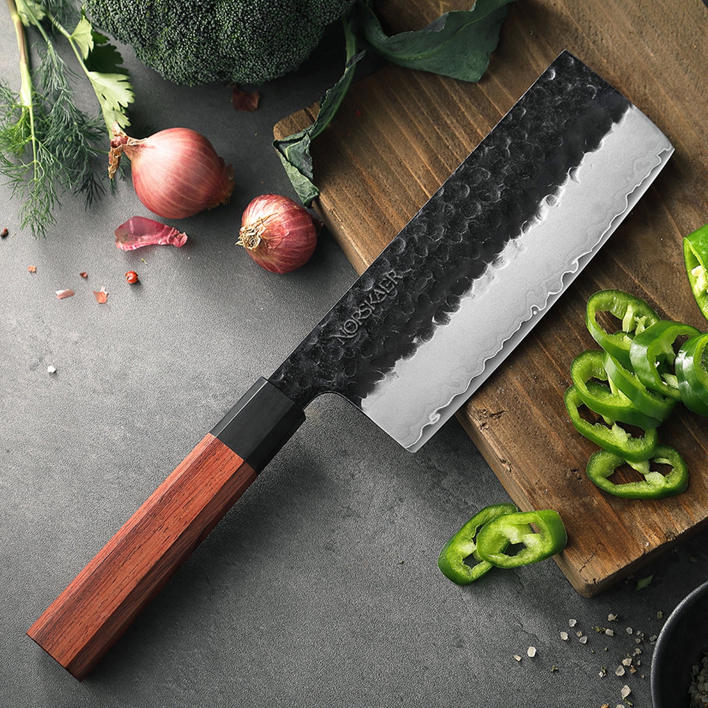 Norskaer Black Buffalo Nakiri Kokkekniv
