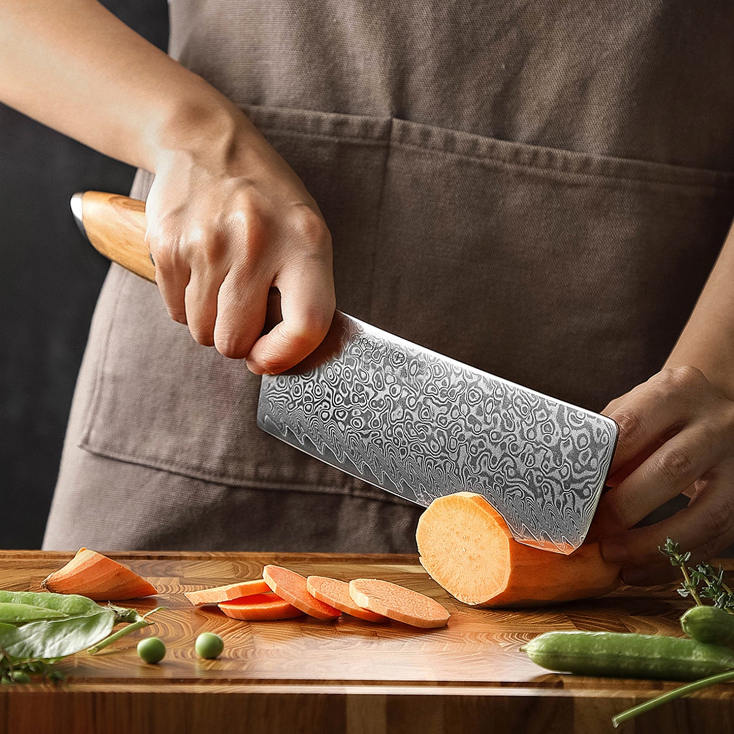 Norskaer Olive Wood Nakiri Kokkekniv